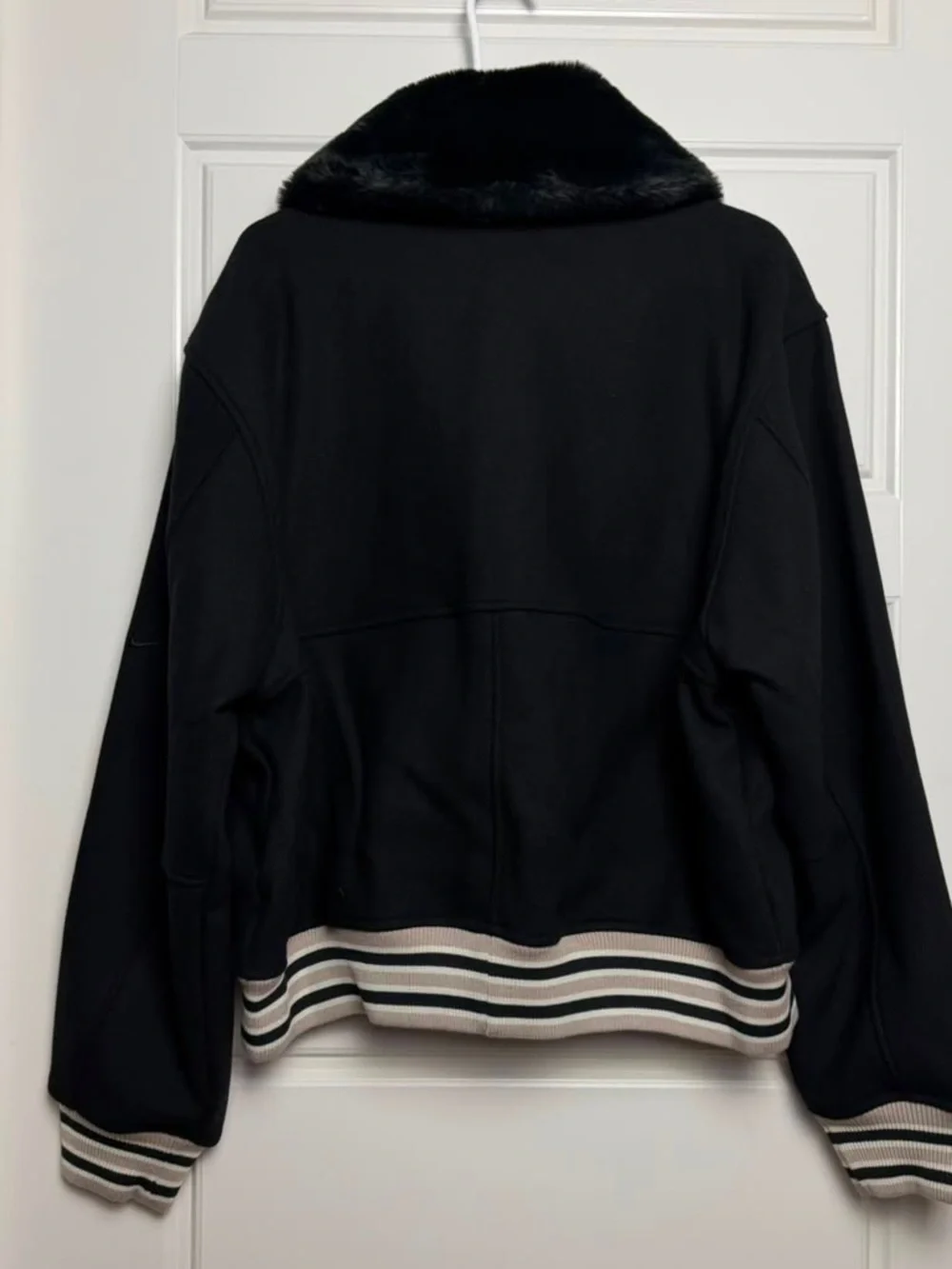 Nike Naomi Osaka Varsity Wool Jacket Women S Black Faux Fur NWT HV2058-010